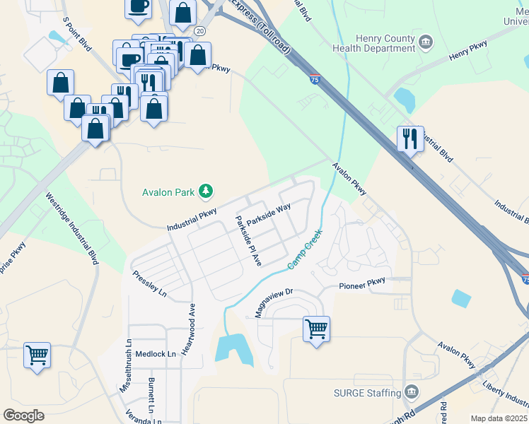 map of restaurants, bars, coffee shops, grocery stores, and more near 832 Parkside Place Avenue in McDonough