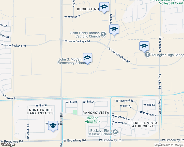 map of restaurants, bars, coffee shops, grocery stores, and more near South 247th Avenue in Buckeye
