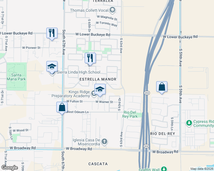 map of restaurants, bars, coffee shops, grocery stores, and more near 6401 West Riva Road in Phoenix