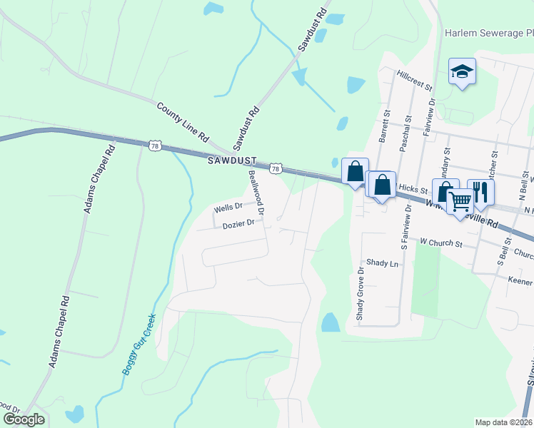 map of restaurants, bars, coffee shops, grocery stores, and more near 109 Beallwood Drive in Harlem