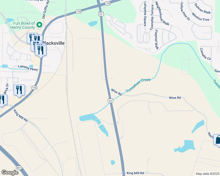 map of restaurants, bars, coffee shops, grocery stores, and more near 80 Wise Road in McDonough