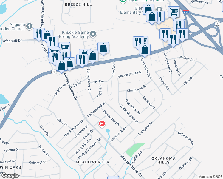 map of restaurants, bars, coffee shops, grocery stores, and more near 3200 Deans Bridge Road in Augusta