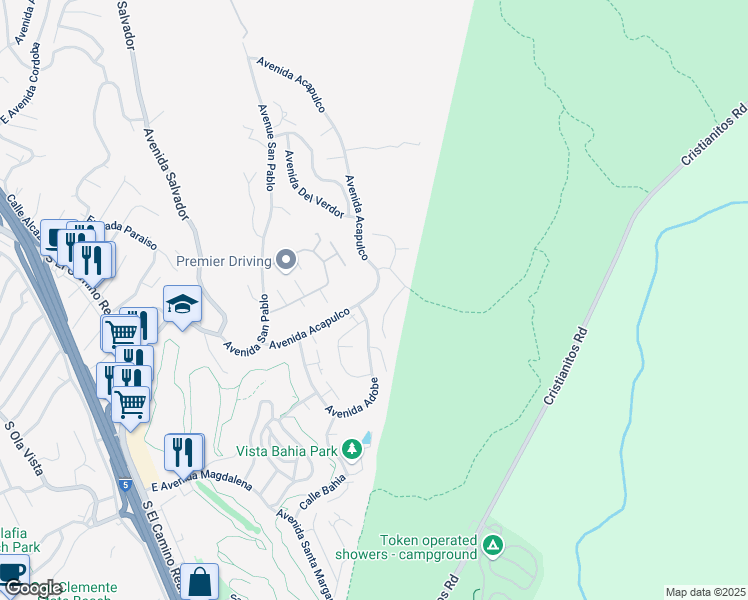 map of restaurants, bars, coffee shops, grocery stores, and more near 604 Avenida Acapulco in San Clemente