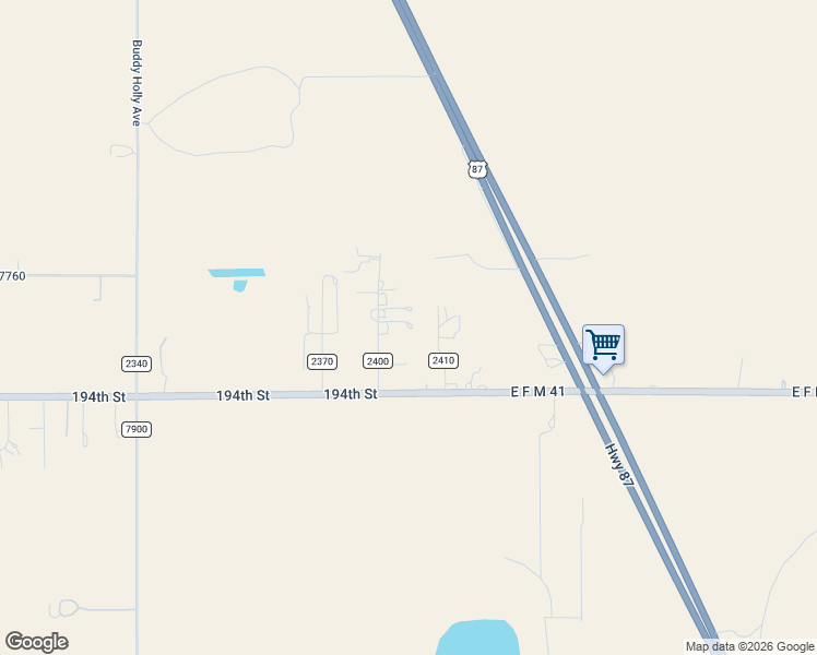 map of restaurants, bars, coffee shops, grocery stores, and more near 19001-19399 C R 2400 in Lubbock