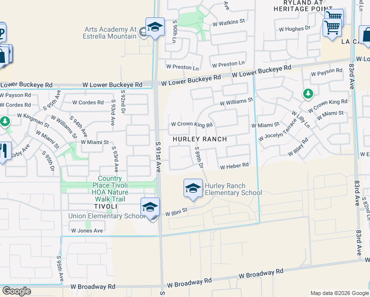 map of restaurants, bars, coffee shops, grocery stores, and more near 3309 South 90th Avenue in Tolleson