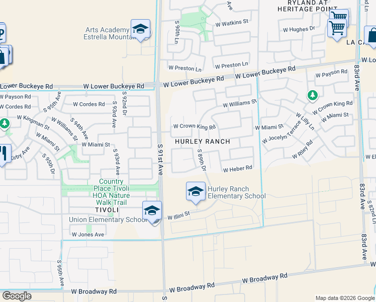 map of restaurants, bars, coffee shops, grocery stores, and more near 3309 South 90th Avenue in Tolleson