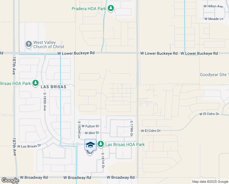 map of restaurants, bars, coffee shops, grocery stores, and more near 3200 179th Avenue in Goodyear