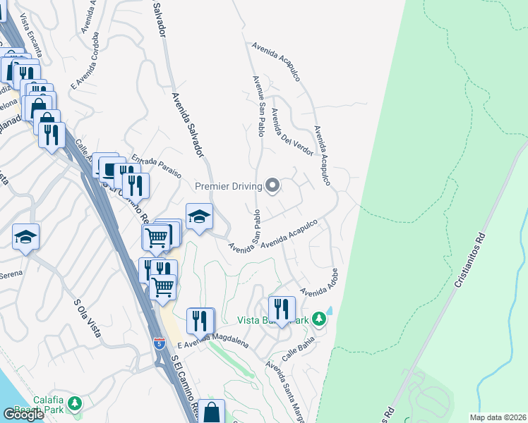 map of restaurants, bars, coffee shops, grocery stores, and more near 117 Calle Cuervo in San Clemente