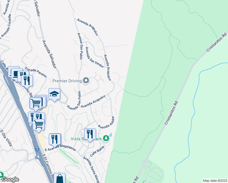 map of restaurants, bars, coffee shops, grocery stores, and more near 604 Avenida Acapulco in San Clemente