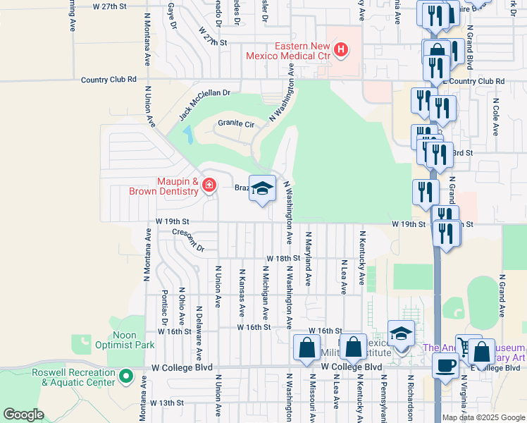 map of restaurants, bars, coffee shops, grocery stores, and more near 1900 North Michigan Avenue in Roswell