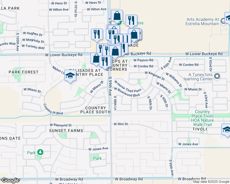 map of restaurants, bars, coffee shops, grocery stores, and more near 3338 South 98th Lane in Tolleson