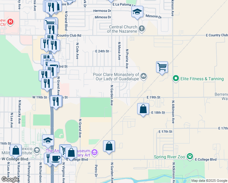map of restaurants, bars, coffee shops, grocery stores, and more near 1907 North Garden Avenue in Roswell