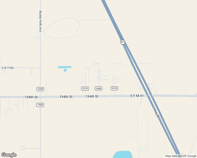 map of restaurants, bars, coffee shops, grocery stores, and more near C R 2400 in Lubbock County