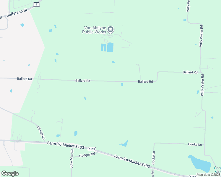 map of restaurants, bars, coffee shops, grocery stores, and more near 1264 Ballard Road in Van Alstyne
