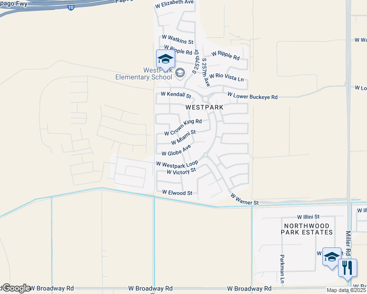 map of restaurants, bars, coffee shops, grocery stores, and more near 25746 West Globe Avenue in Buckeye