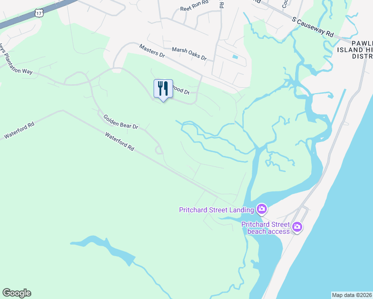 map of restaurants, bars, coffee shops, grocery stores, and more near 87 Widgeon Drive in Pawleys Island