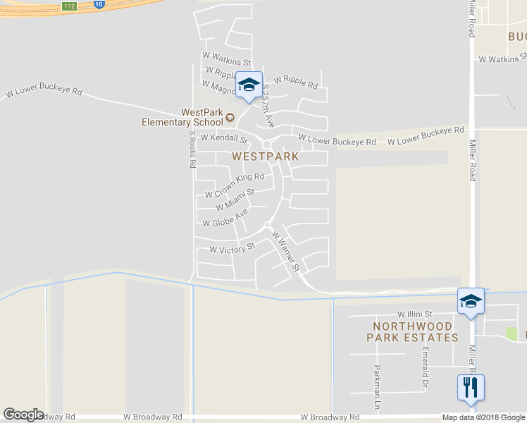 map of restaurants, bars, coffee shops, grocery stores, and more near 25691 West Globe Avenue in Buckeye
