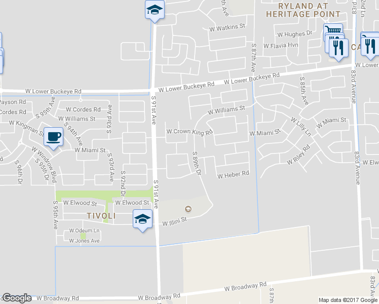 map of restaurants, bars, coffee shops, grocery stores, and more near 3309 South 90th Avenue in Tolleson