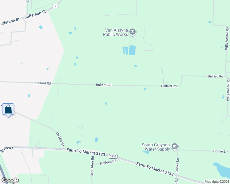 map of restaurants, bars, coffee shops, grocery stores, and more near 1188 Ballard Road in Van Alstyne