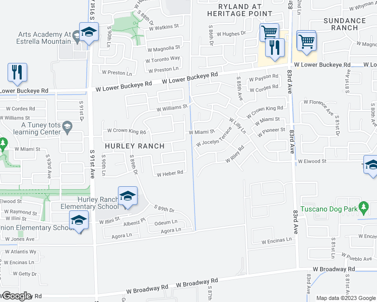map of restaurants, bars, coffee shops, grocery stores, and more near 3321 South 87th Drive in Tolleson
