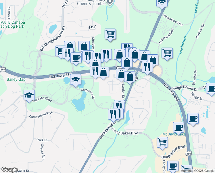 map of restaurants, bars, coffee shops, grocery stores, and more near 499 Scotch Drive in Meadowbrook