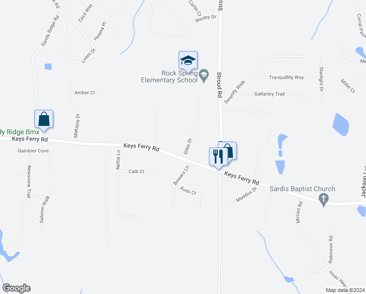 map of restaurants, bars, coffee shops, grocery stores, and more near 51 Giles Drive in McDonough