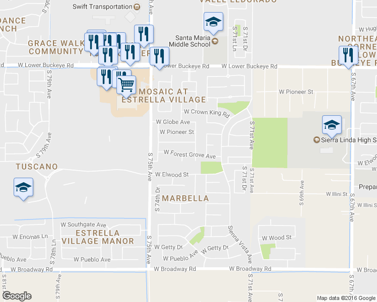 map of restaurants, bars, coffee shops, grocery stores, and more near 7320 West Forest Grove Avenue in Phoenix