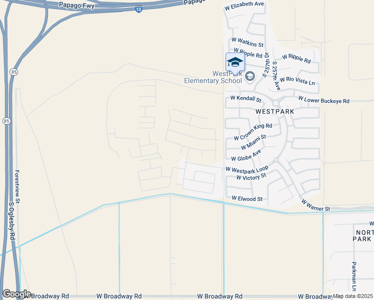 map of restaurants, bars, coffee shops, grocery stores, and more near 26037 West Miami Street in Buckeye