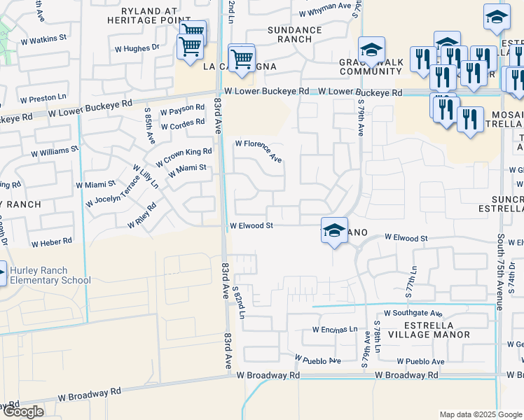 map of restaurants, bars, coffee shops, grocery stores, and more near 8150 West Forest Grove Avenue in Phoenix