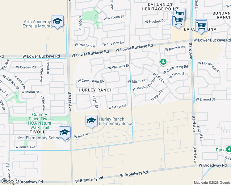 map of restaurants, bars, coffee shops, grocery stores, and more near 8808 West Superior Avenue in Tolleson