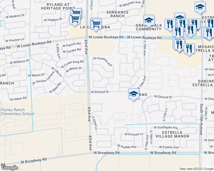 map of restaurants, bars, coffee shops, grocery stores, and more near 8150 West Forest Grove Avenue in Phoenix