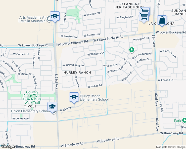 map of restaurants, bars, coffee shops, grocery stores, and more near 8808 West Superior Avenue in Tolleson