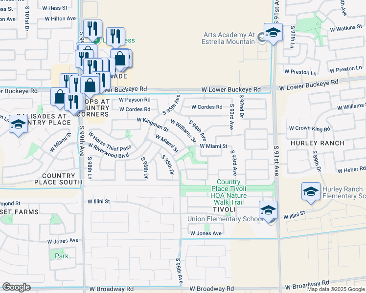 map of restaurants, bars, coffee shops, grocery stores, and more near 9501 West Kingman Street in Tolleson