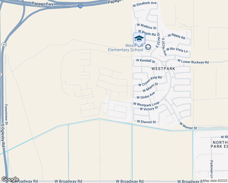 map of restaurants, bars, coffee shops, grocery stores, and more near 26037 West Miami Street in Buckeye