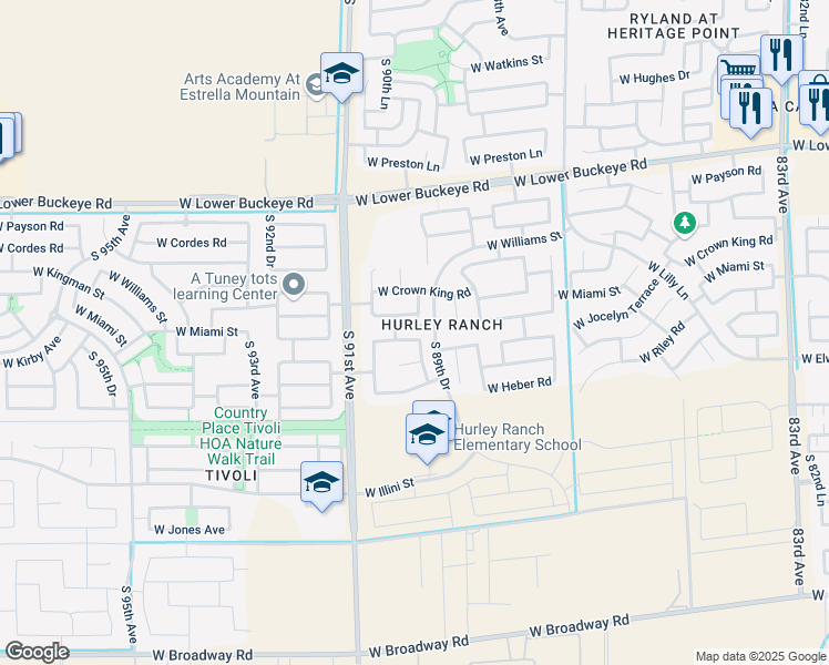 map of restaurants, bars, coffee shops, grocery stores, and more near 3309 South 90th Avenue in Tolleson