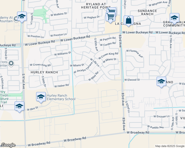 map of restaurants, bars, coffee shops, grocery stores, and more near 3218 South Justin Drive in Tolleson