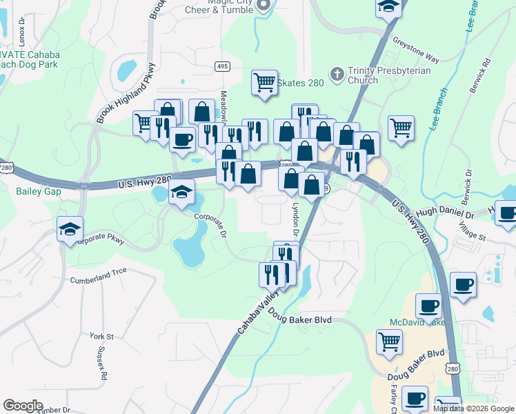 map of restaurants, bars, coffee shops, grocery stores, and more near 499 Scotch Drive in Meadowbrook