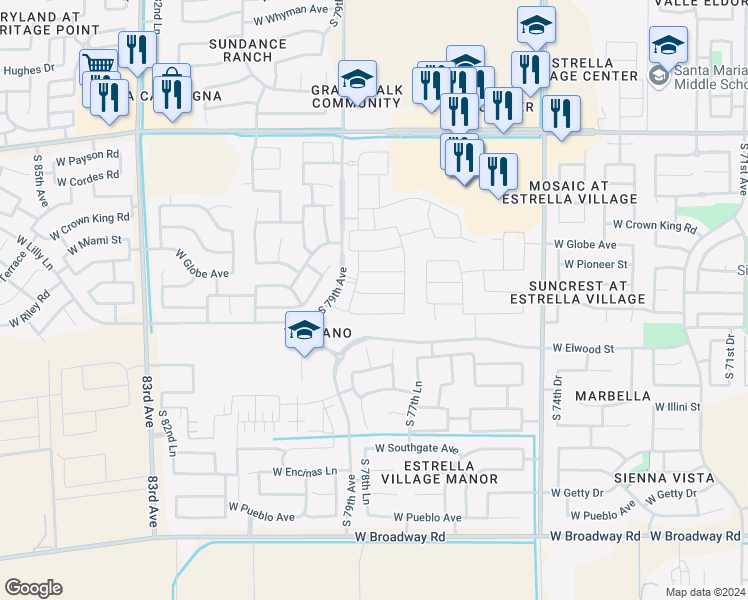 map of restaurants, bars, coffee shops, grocery stores, and more near 7848 West Forest Grove Avenue in Phoenix
