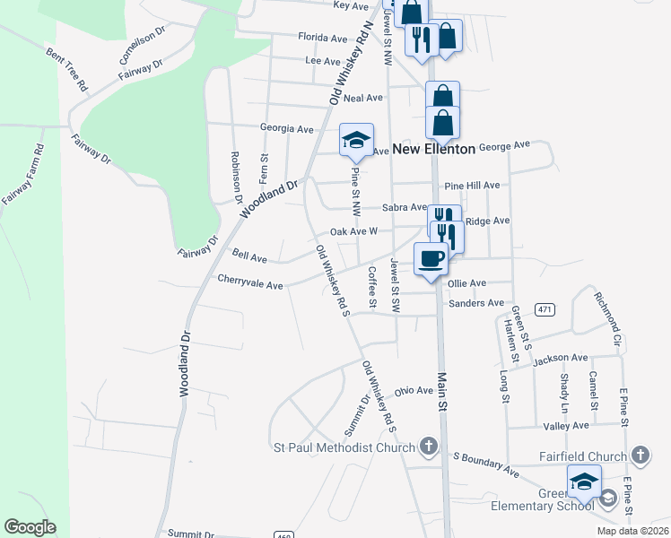 map of restaurants, bars, coffee shops, grocery stores, and more near 115 Old Whiskey Road South in New Ellenton