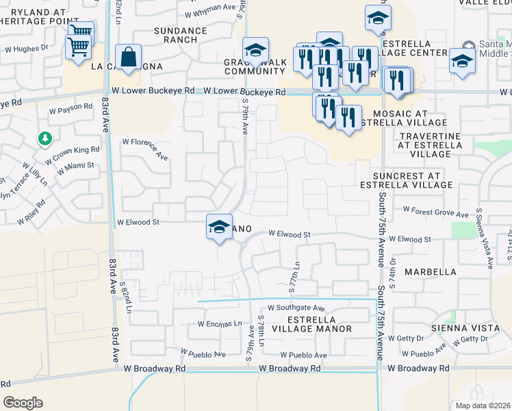 map of restaurants, bars, coffee shops, grocery stores, and more near 7848 West Forest Grove Avenue in Phoenix