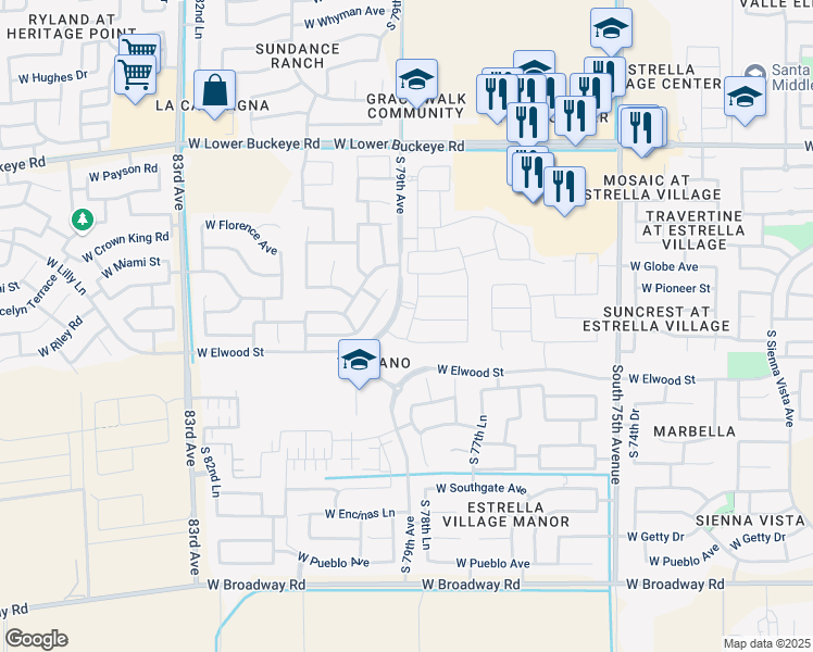 map of restaurants, bars, coffee shops, grocery stores, and more near 7870 West Forest Grove Avenue in Phoenix