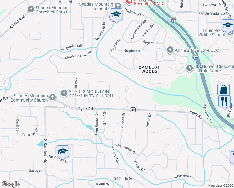 map of restaurants, bars, coffee shops, grocery stores, and more near 832 Linbard Lane in Vestavia Hills