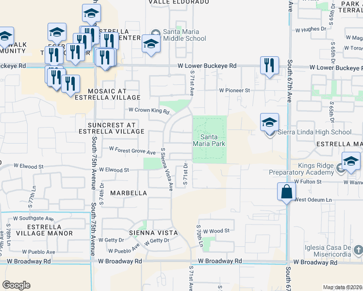 map of restaurants, bars, coffee shops, grocery stores, and more near 7125 West Superior Avenue in Phoenix