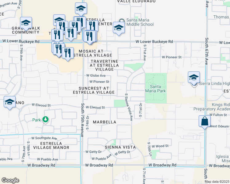 map of restaurants, bars, coffee shops, grocery stores, and more near 7225 West Superior Avenue in Phoenix