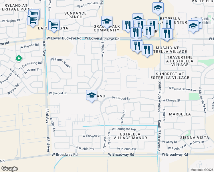 map of restaurants, bars, coffee shops, grocery stores, and more near 7848 West Forest Grove Avenue in Phoenix