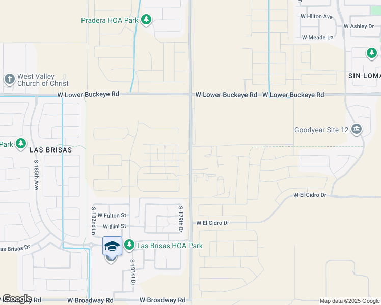 map of restaurants, bars, coffee shops, grocery stores, and more near 3200 179th Avenue in Goodyear