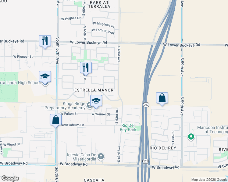 map of restaurants, bars, coffee shops, grocery stores, and more near 6301 West Superior Avenue in Phoenix