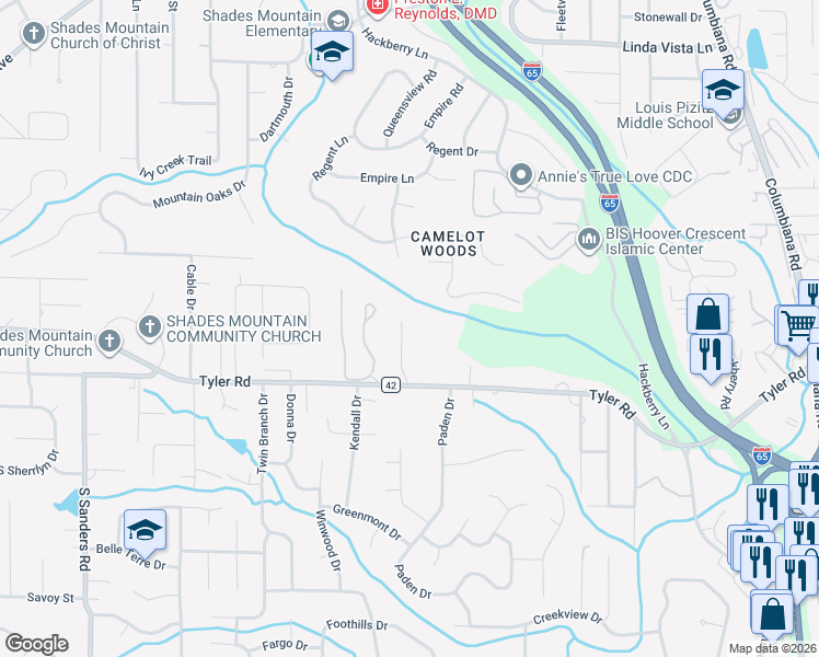 map of restaurants, bars, coffee shops, grocery stores, and more near 991 Cobble Creek Drive in Birmingham