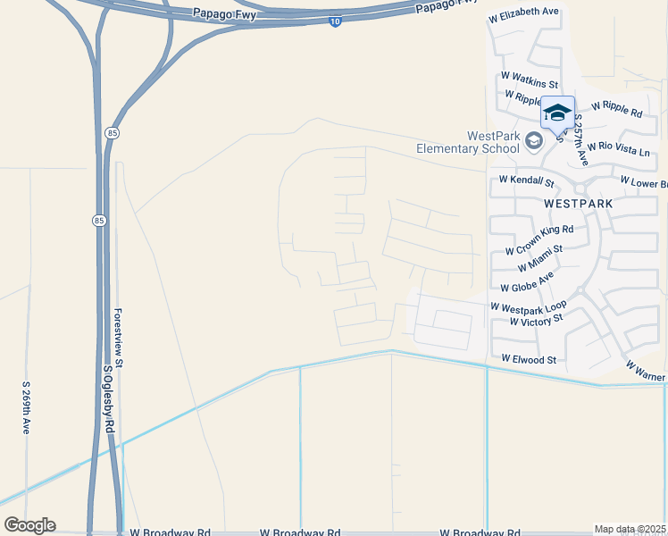 map of restaurants, bars, coffee shops, grocery stores, and more near 3230 South 262nd Drive in Buckeye