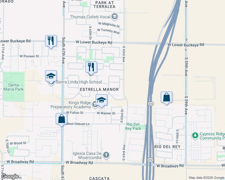 map of restaurants, bars, coffee shops, grocery stores, and more near 6329 West Superior Avenue in Phoenix